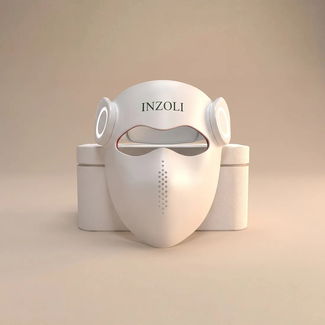 Inzoli mask kit contents: laser therapy mask, magnetic charging cable, storage bag, and user manual
