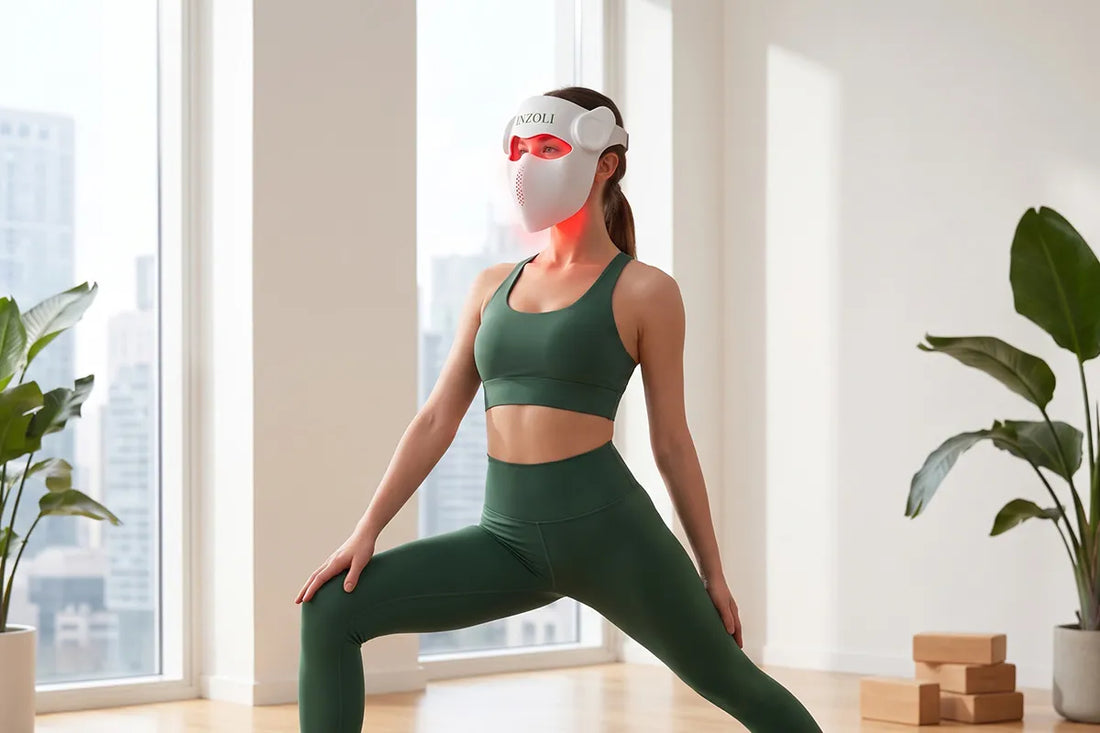 Woman wearing the wireless Inzoli face mask while exercising