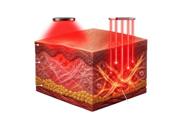 Cross-section illustration of Inzoli FPT laser light penetrating deep into facial skin tissue