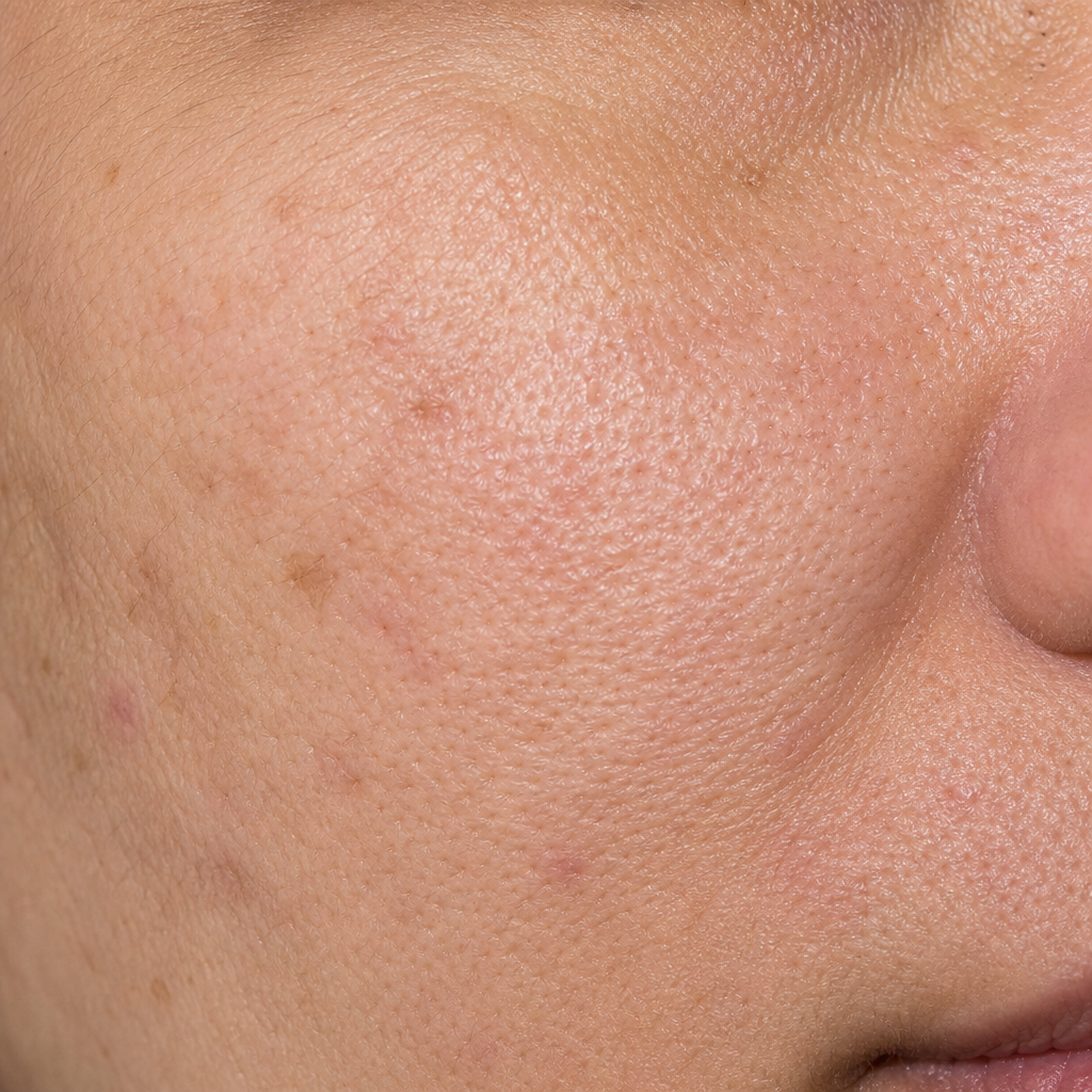Before: woman's face showing fine lines, crow's feet, and uneven skin tone